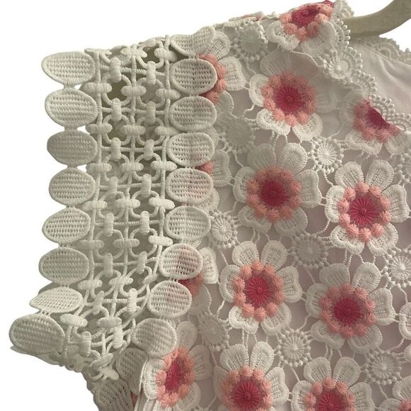 J Crew Pink White Floral Top Blouse Embroidered Lace Women’s Size XS Flower - Picture 5 of 7